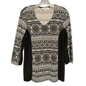 Serengeti Womens L Black & White 3/4 Sleeve Knit Pullover Top